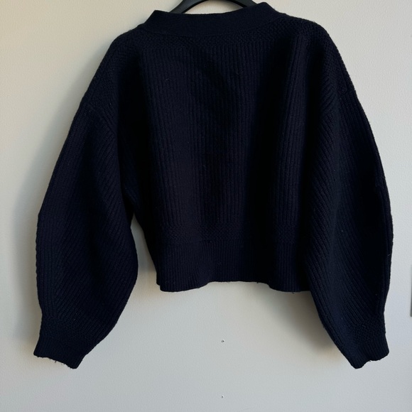 & Other Stories Wool Cable Knit Midnight Blue Balloon Arm Sweater Size Medium - Picture 2 of 11